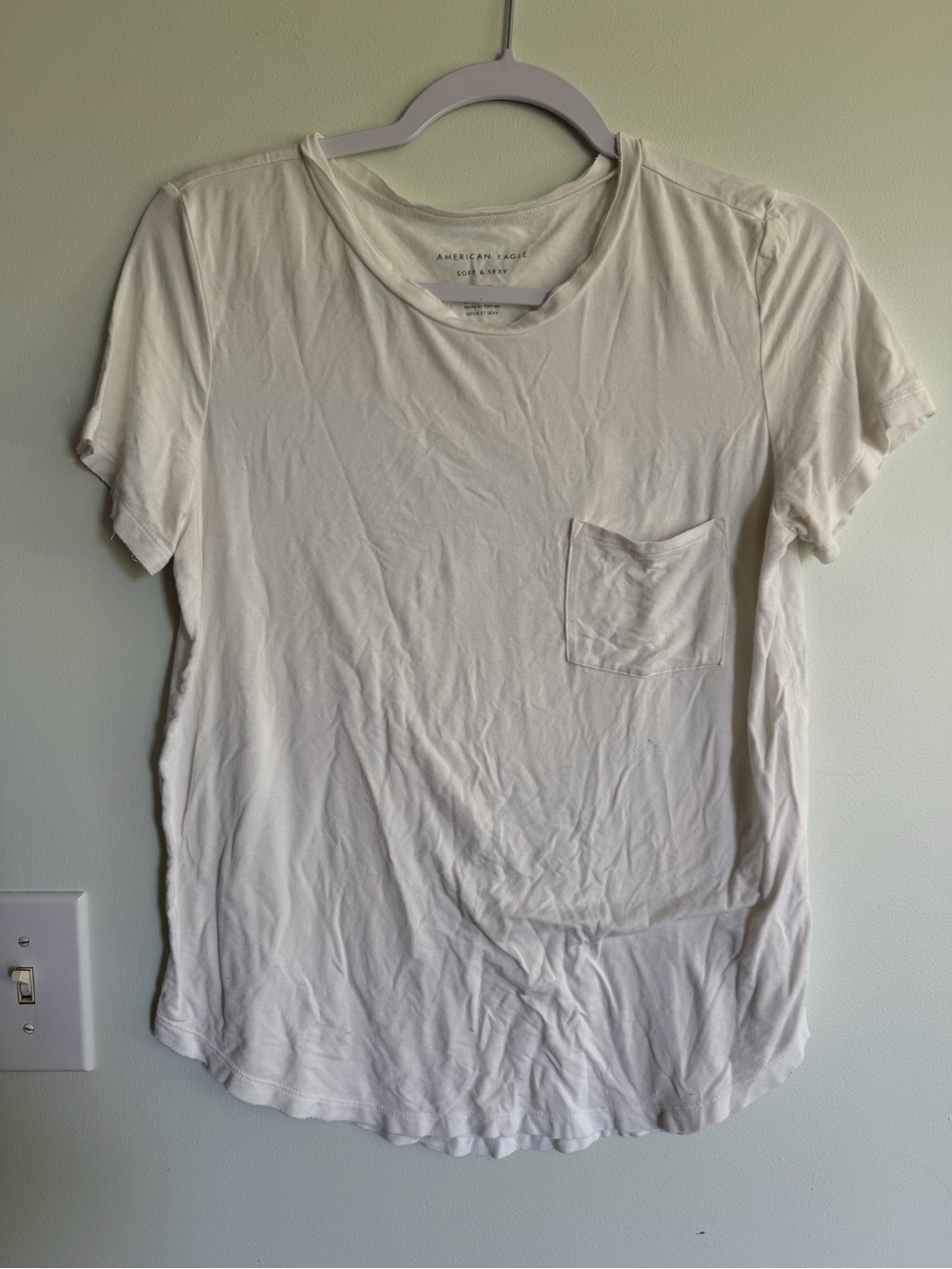 American Eagle Outfitters Soft & Sexy White Pocket Tee - Women's Classic Crew